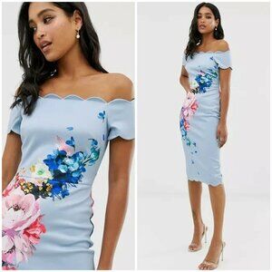 💕TED BAKER💕 Hailly Bardot Dress ~ Raspberry Ripple Print TB Size 4 = US 10 NWT